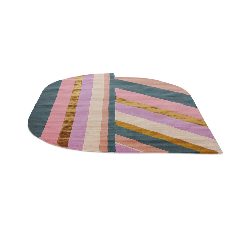 Wool Geometric Area Rug in Teal/Gold/Pink, Novelty 4'7" x 6'7"