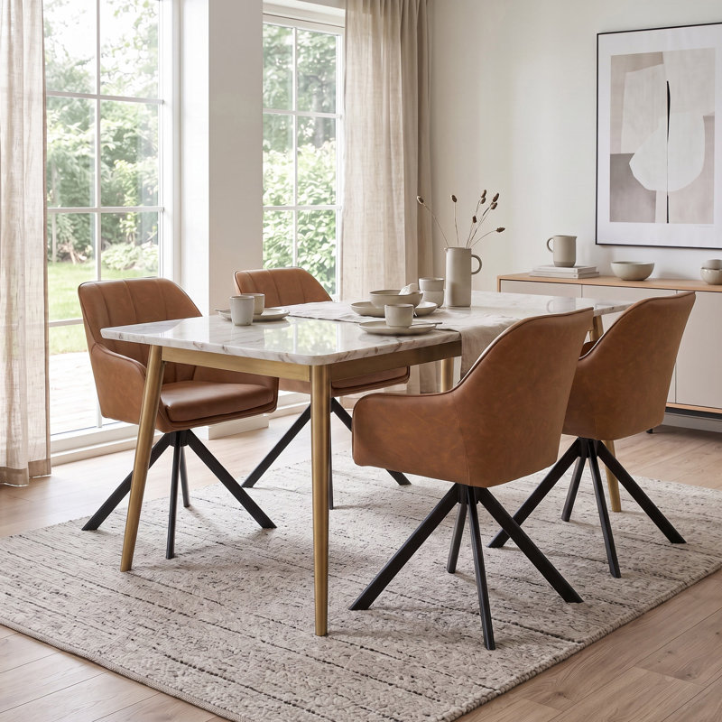 Upholstered Metal Upholstered Back Armchair, Light Brown PU