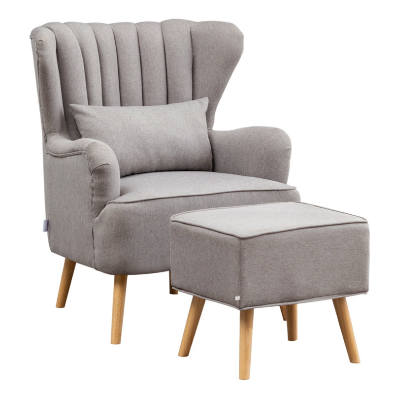 Grey Linen Sofa with Pillow Footstool