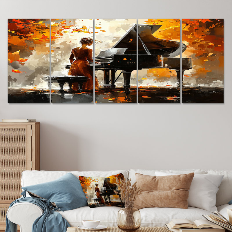 «Orange Pianist On Stage Performance III - Music Piano», ensemble d'art sur toile, H 28 po x l 60 po