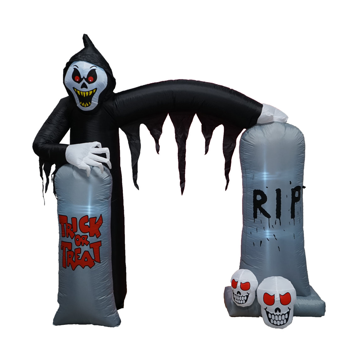 8 Foot Tall Lighted Happy Halloween Ghost Skeleton Grim Reaper and Tombstone Archway Indoor / Outdoor Holiday Blow Up Yard Garden Decoration The Holiday Aisle®