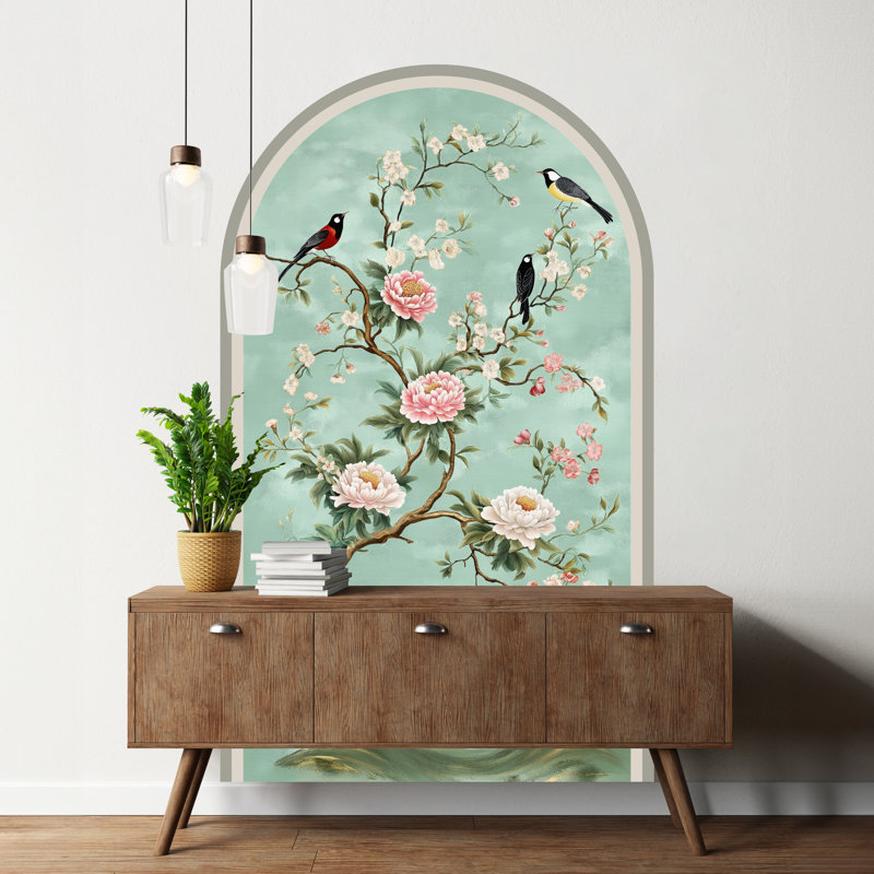 Adhésif décoratif oiseaux et fleurs, L 48 po x l 28 po