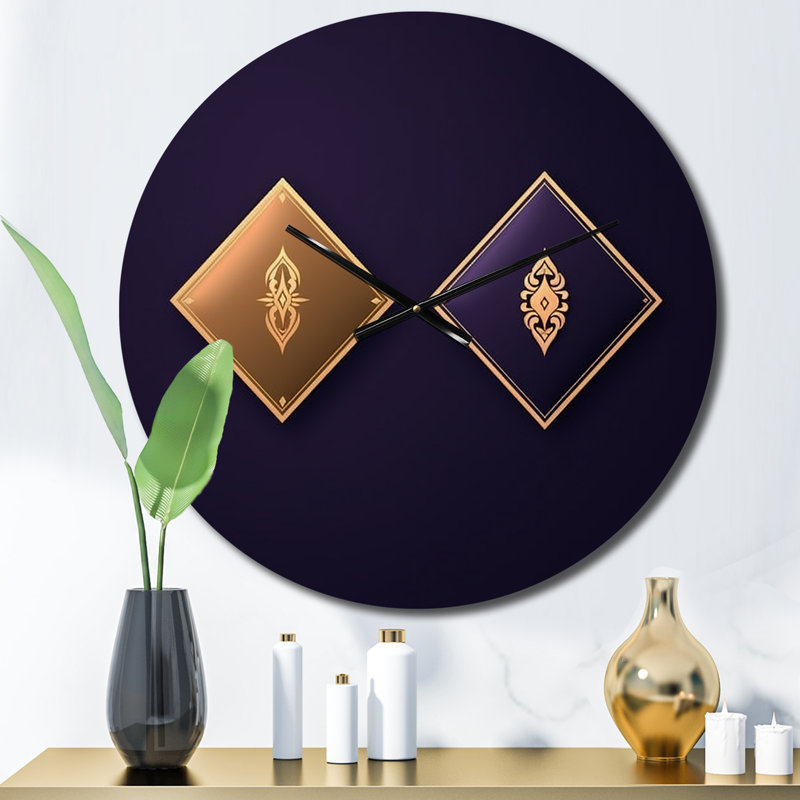 Rétro géométrie de diamant en mauve et or - horloge murale géométrique moderne, Moyenne