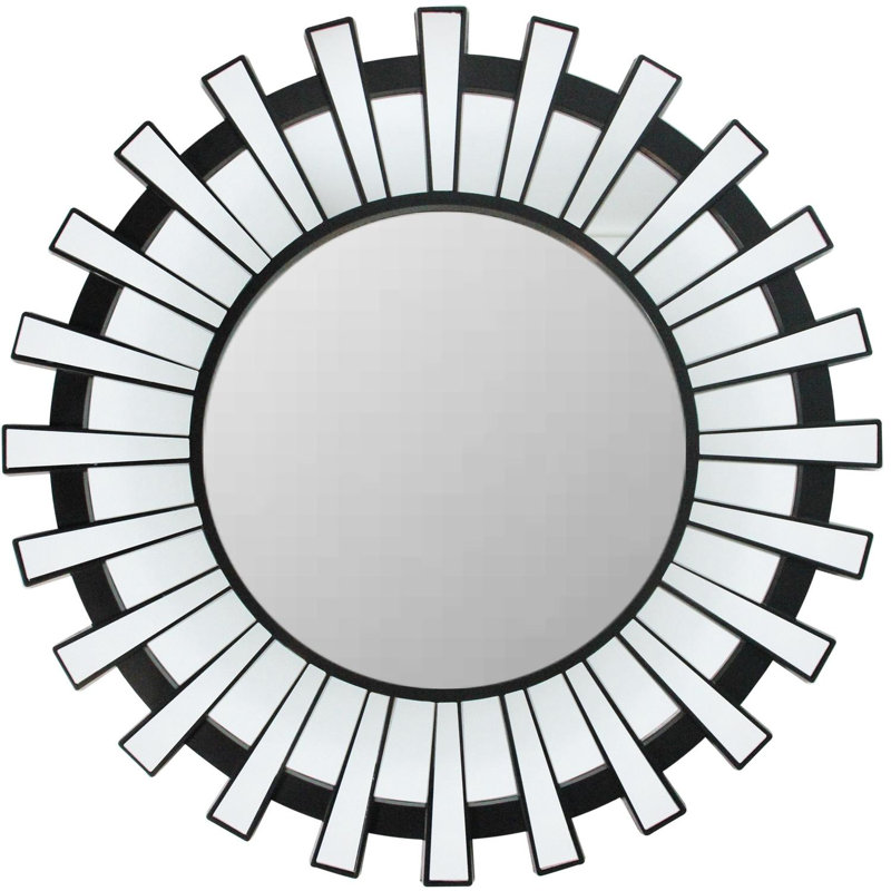 25.5" Sunburst Round Wall Mirror, Black