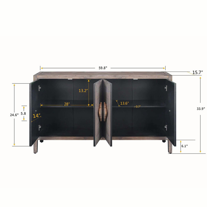 Antique Brown Carved Wood Four-Door Sideboard