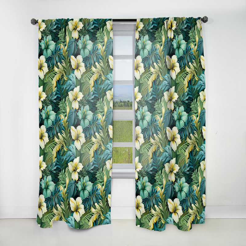 Motif tropical Mirage Oasis - Rideau floral - Rideau floral obscurcissant - 1 panneau, L 52 po x L 120 po
