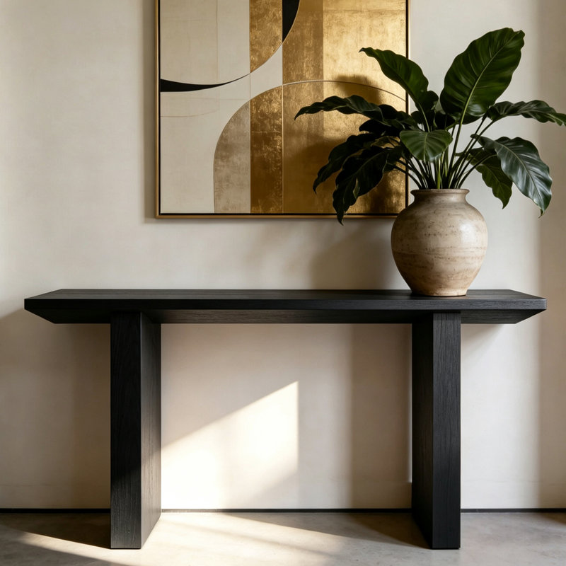Console nordique moderne minimalisme, H 31,5 po x l 55,1 po x P 13,8 po, Noir, Noir, Noir