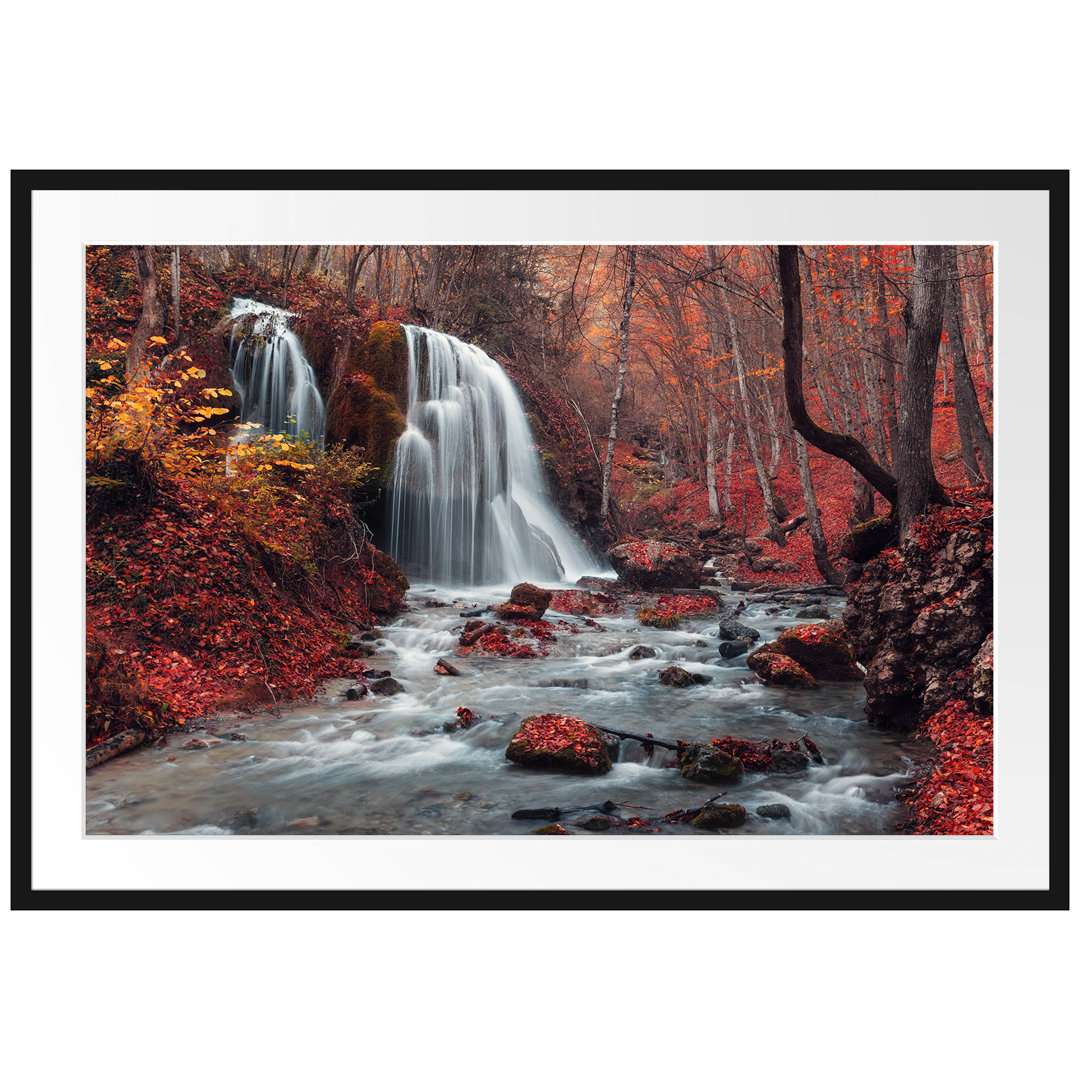 Gerahmtes Poster Wasserfall im Wald