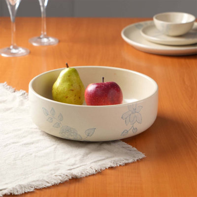 Off-White Ceramic Printed Serving Bowl – Elegant Pasta Bowl for Stylish Dining with 1700ml Capacity