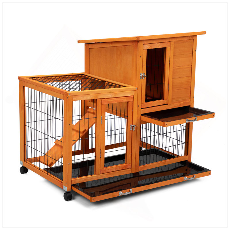 Cage à lapin amovible avec plateau amovible et roulettes, parfaite pour les petits animaux, Orange