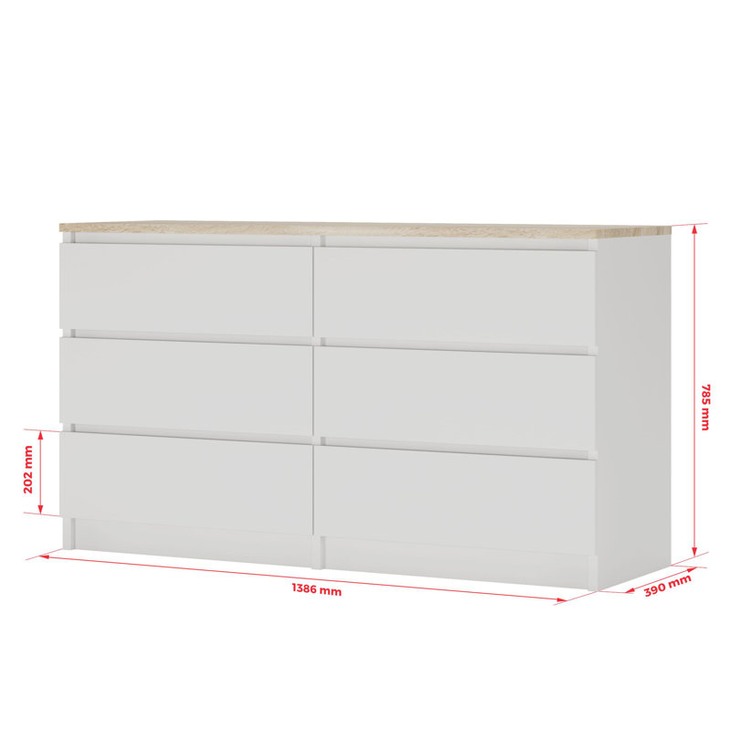 Melby 140cm W 6 - Drawer Chest of Drawers, White/Oak