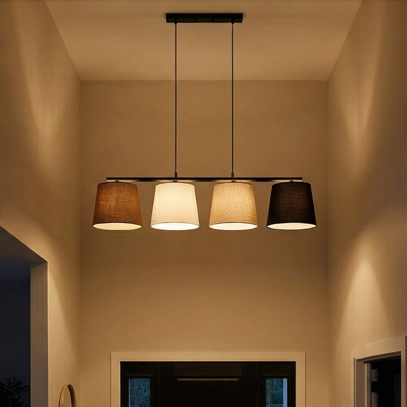 Luminaire suspendu pour îlot de cuisine avec hauteur réglable et 4 lumières, Noir / or / blanc / beige, Noir