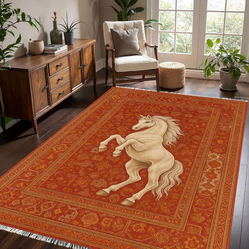 Vermillion Majestic Majestic Equine Portrait Horse Traditional Terracotta Area Rug