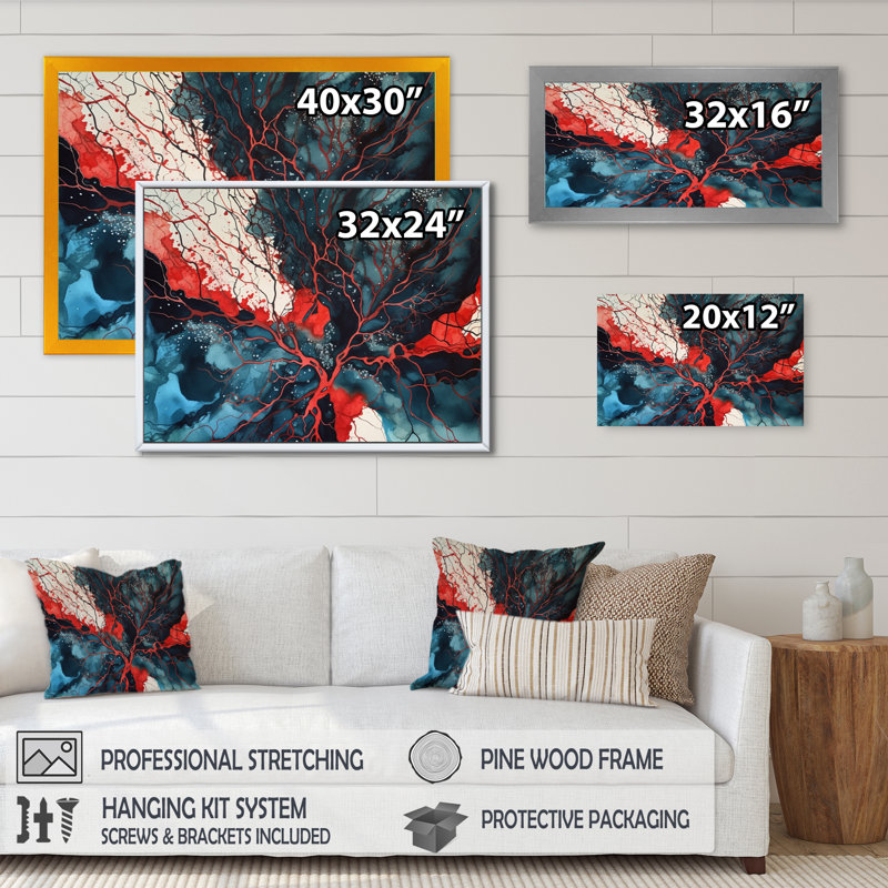 Encre liquide Bodenhamer Blue Red Captivating III, H 30 po x l 40 po x P 1,5 po, Toile tendue