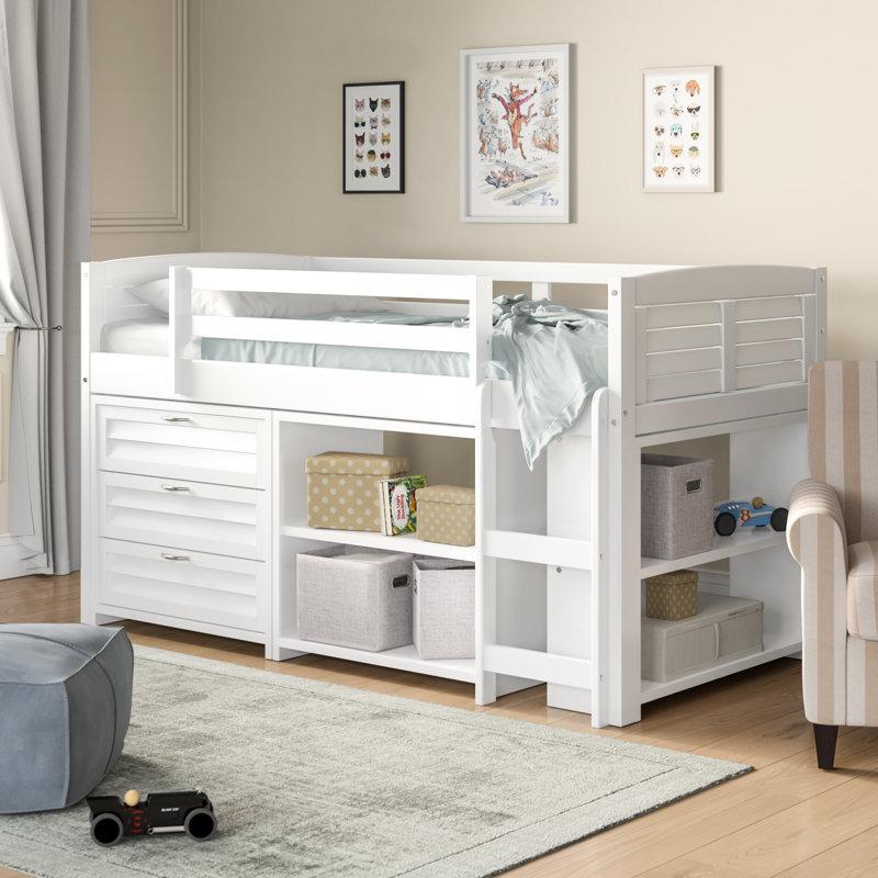 Hagen Twin Solid Wood Loft Bed with Bookcase by Sunside Sails, White