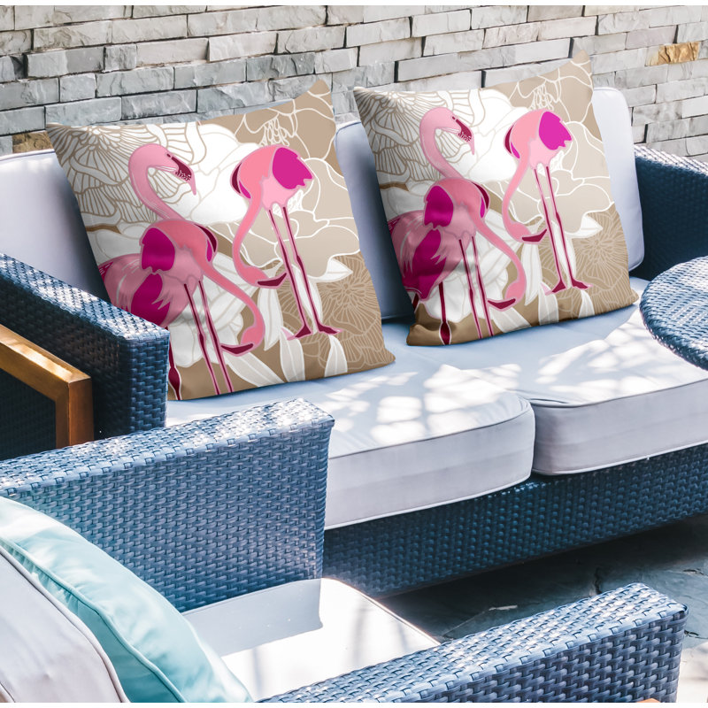 Outdoor Reversible Throw Pillow, Beige/Pink, 17W" x 17H"