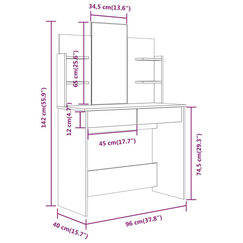 Sartell Dressing Table with Mirror, Concrete Grey