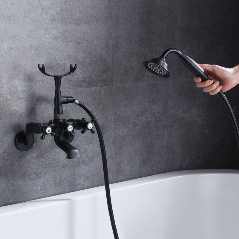 3 Handle Bathroom Clawfoot Tub Faucet with Diverter, Bronze