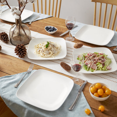 Dowan 10.5" Square Ceramic Dinner Plates Set Of 6 - Versatile White Serving Dishes For Everyday & Entertaining