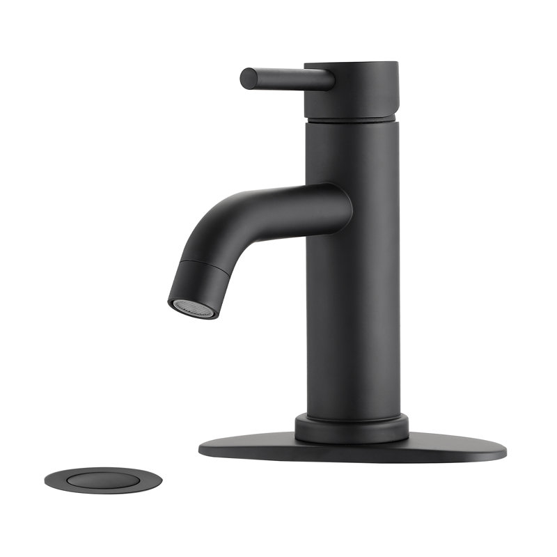 Robinet de salle de bain à un trou avec drain, Or brossé, Avec ensemble de drain