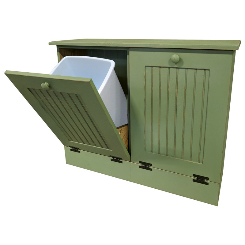 Solid Wood Tilt Out Trash Cans - 13 Gallons, Old Sage