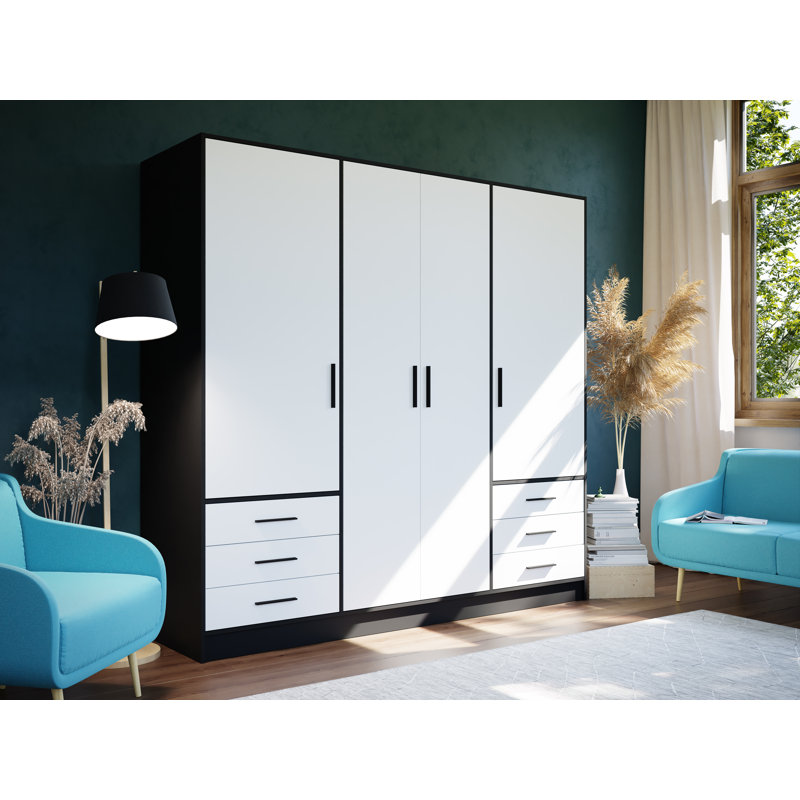 Ingram 4 Door Wardrobe, Black Matt/White Matt