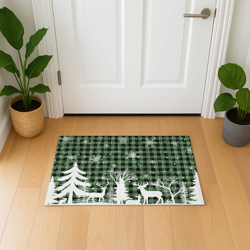 Premium Machine Washable Castillon AMF1824 Winter Forest Holiday Rug, Rectangle 1'8" x 2'6"