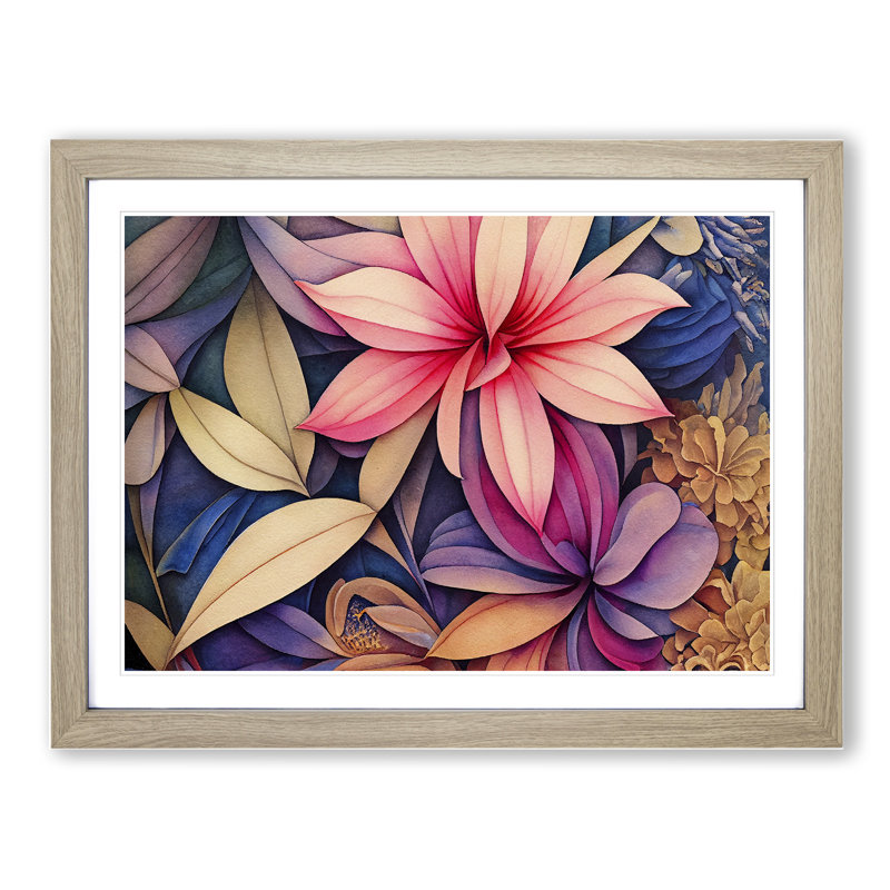 Daring Watercolour Flowers - Framed Print, 25cm H x 34cm W x 2cm D, Oak