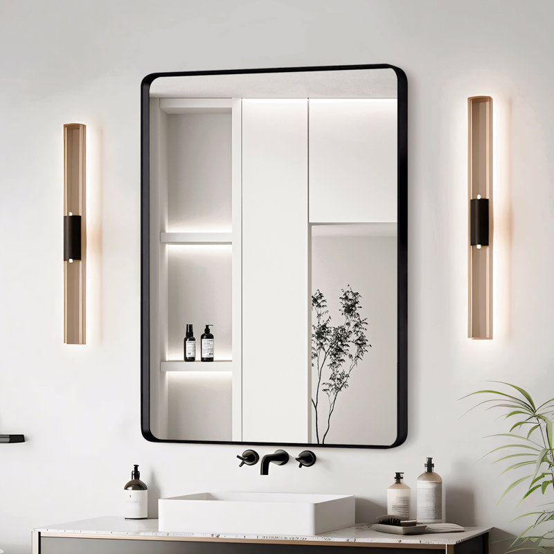 Miroir de salle de bain, Noir, Rectangulaire, 20 po x 30 po