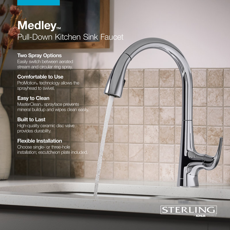Medley Pull-Down Single-Handle Kitchen Sink Faucet with Two-Function Sprayhead, Matte Black