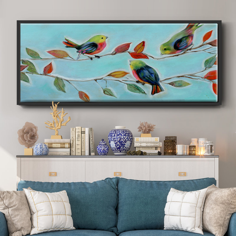 Bitty Birds II- Framed Canvas, 24" H x 60" W