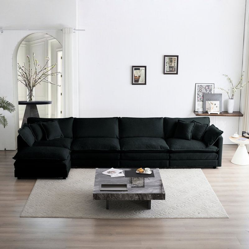 Canapé modulaire en U 5 places avec décoration relaxante de style noir moelleux
