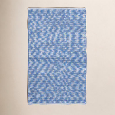 Herringbone French Blue/White Handwoven Indoor/Outdoor Rug