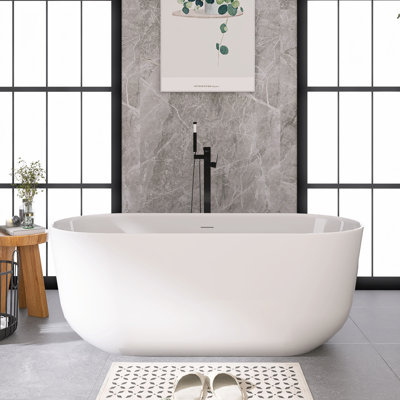 59" Freestanding Soaking Acrylic Bathtub