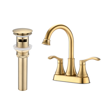 Robinet de salle de bain 4 pouces en or brossé, bec pivotant à 360 ° avec bonde escamotable, fabrication en métal, rouille, économiseur d'eau, cartouche à disque en céramique, poignées doubles à la mode, robinet à débit de 1,8 gallon par minute,