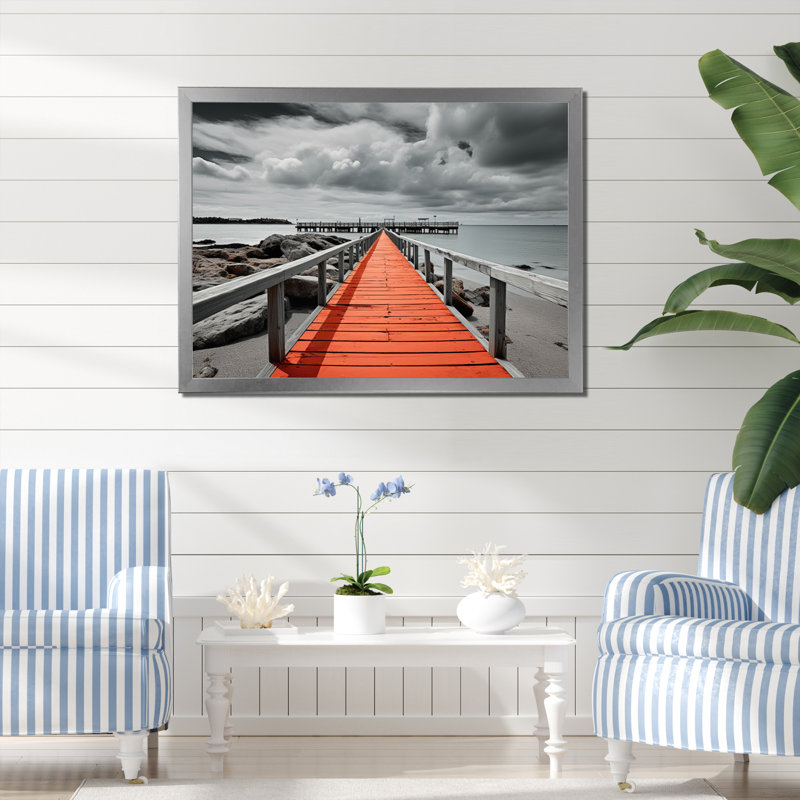 Hisa Beach Pier Point de vue noir I, Cadre photo argenté, H 16 po x l 32 po x P 1 po