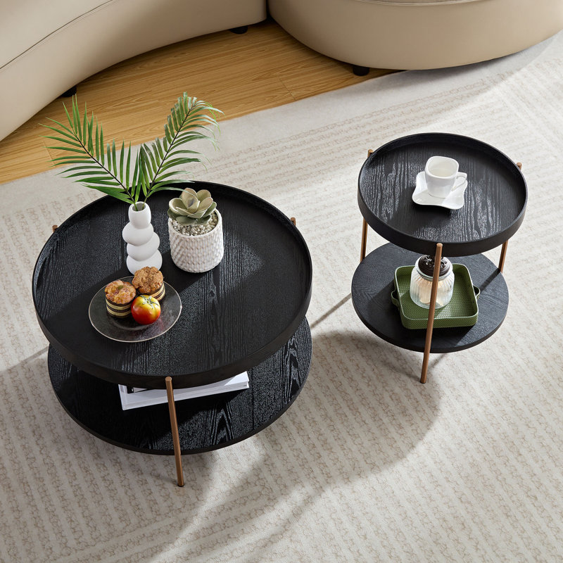 Ensemble de 2 tables basses rondes modernes à 2 niveaux pour le salon (y compris la table basse, sans les chaises)