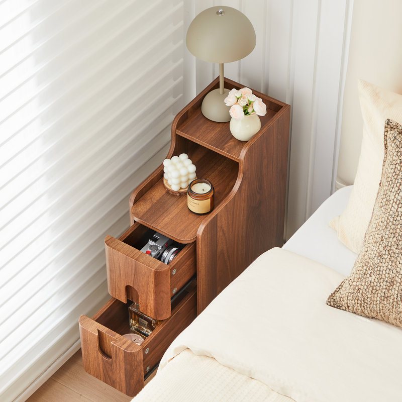 2-Drawer Narrow Nightstand, Brown