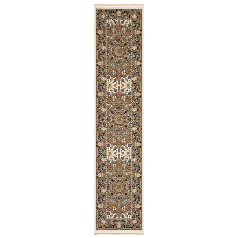 Tapis géométrique ivoire / brun, Tapis de couloir 2 pi 3 po x 10 pi