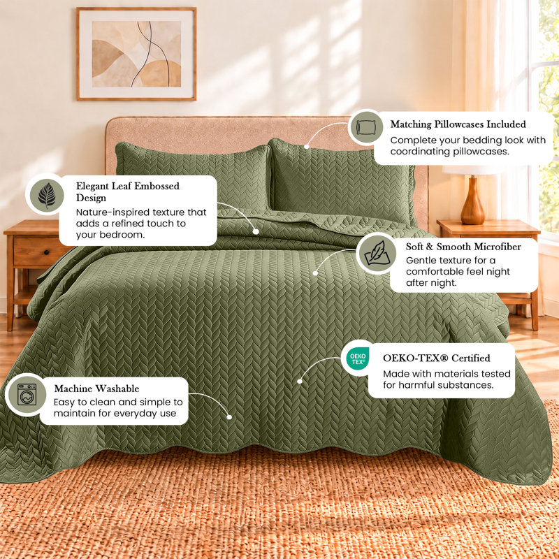 Ensemble de couvre-lit matelassé embossé - Couvre-lit en microfibre douce avec taies décoratives, literie de style hôtel pour lits hauts