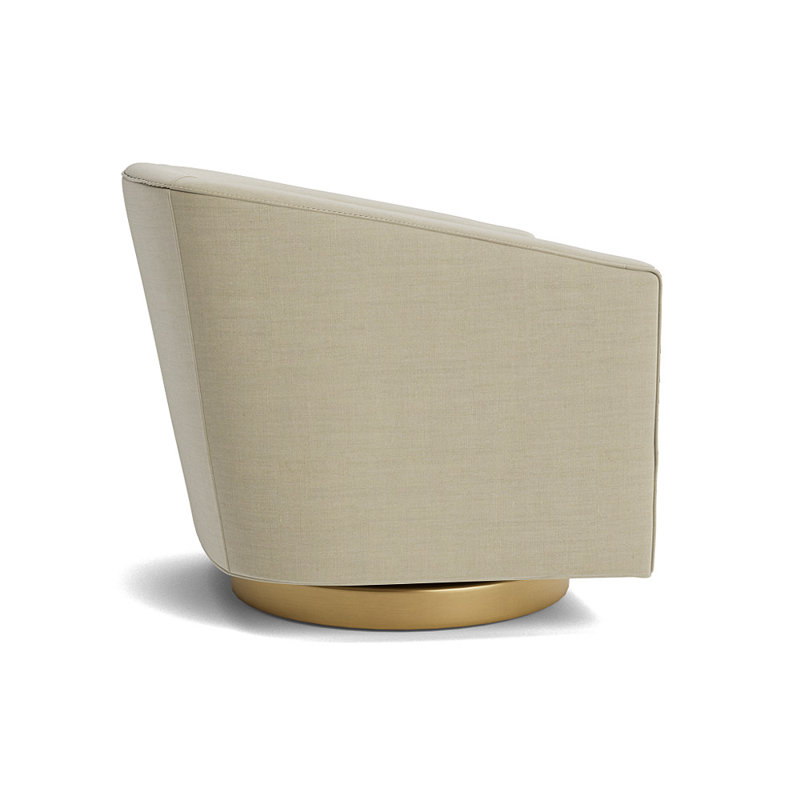 Cooper Upholstered Swivel Barrel Chair, Performance Linen - Flax, Brushed Brass