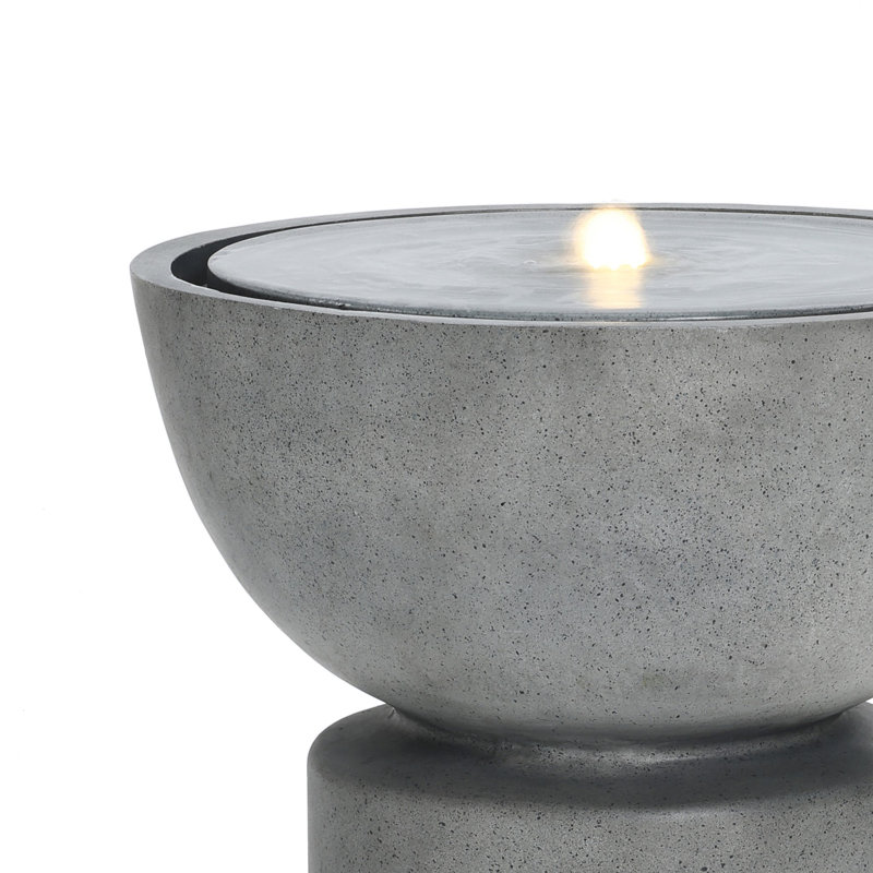 Gray with Speckled Black Resin Round Bubbler 18.5" Tall Outdoor Fountain with Lights