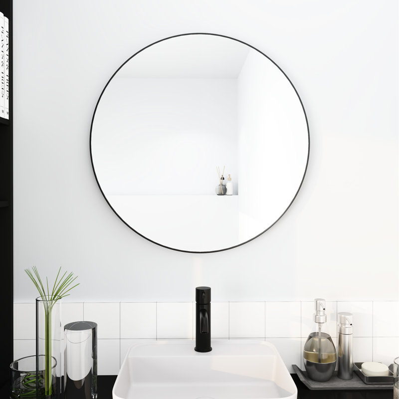 Miroir rond 24 po noir avec construction pour la maison, une charmante salle à manger et un couloir, 1,22 po x 23,82 po