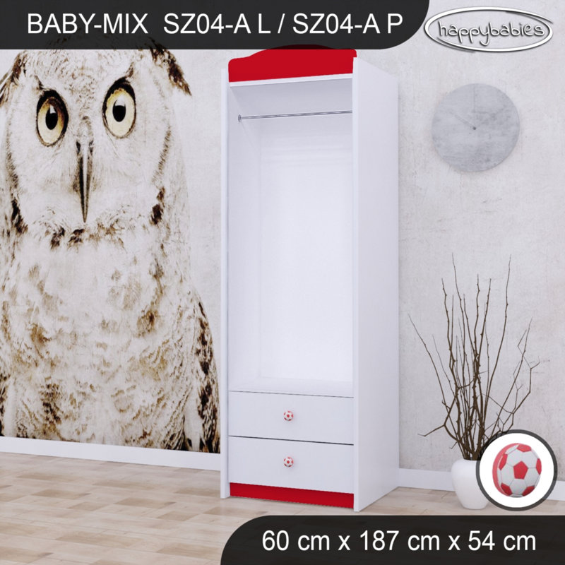 Ball 1 Door Wardrobe, Red/White