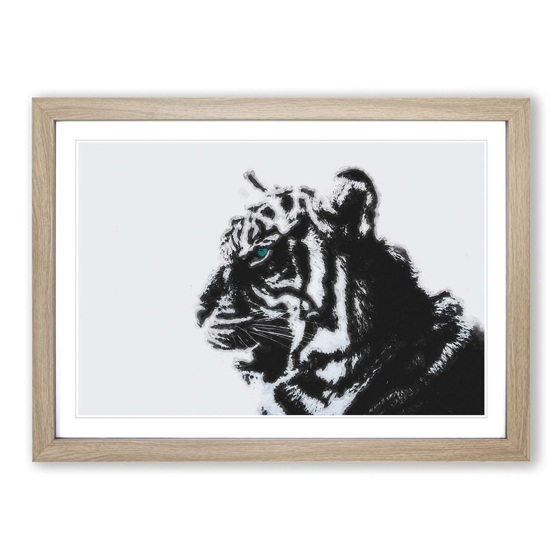 White Bengal Tiger in Abstract - Picture Frame Graphic Art Print, 50cm H x 76cm W x 2cm D, Oak