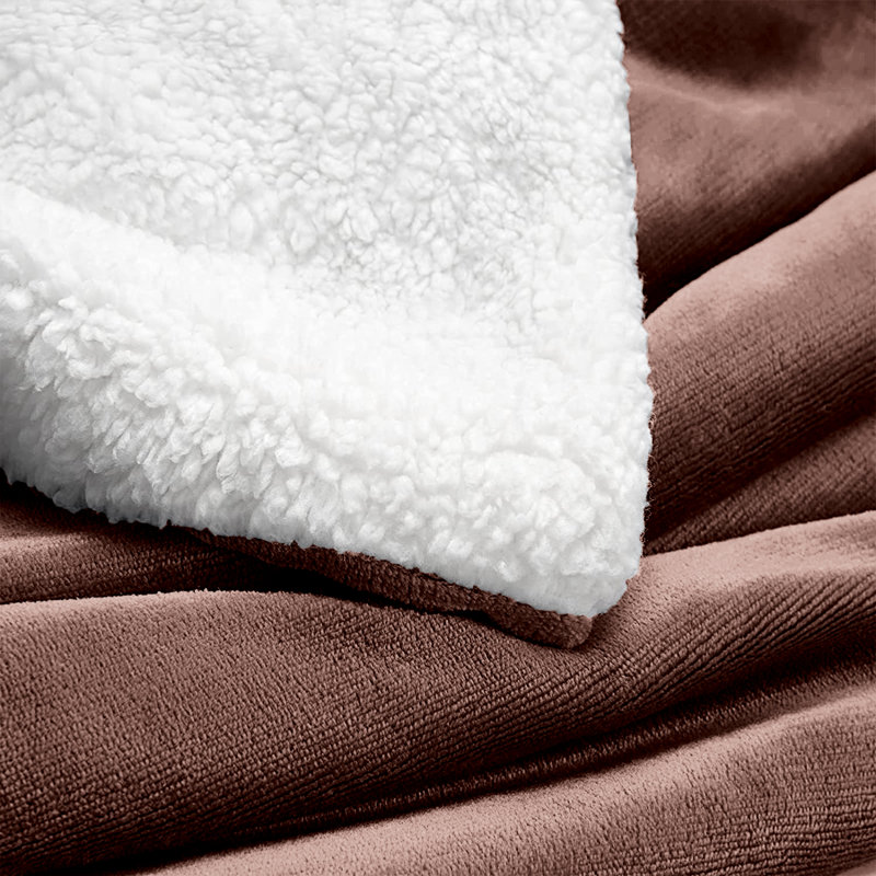Formaran Sherpa Fleece Fur Thick Reversible Blanket Throw, Coffee, W200 x L240cm