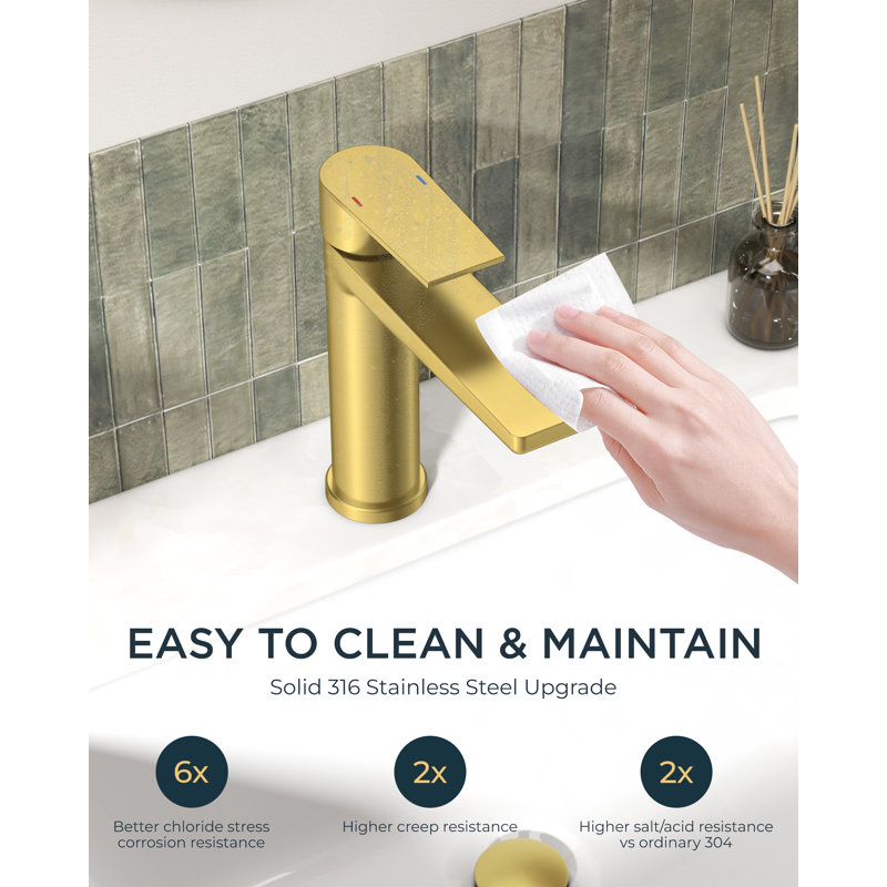 Single-hole Single Handle Bathroom Sink Faucet With Drain Assmbly, Brushed Gold