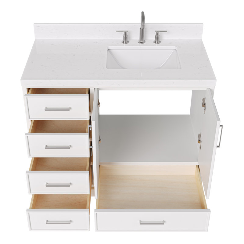 42.25'' Single Bathroom Vanity with Carrara Quartz Top, White