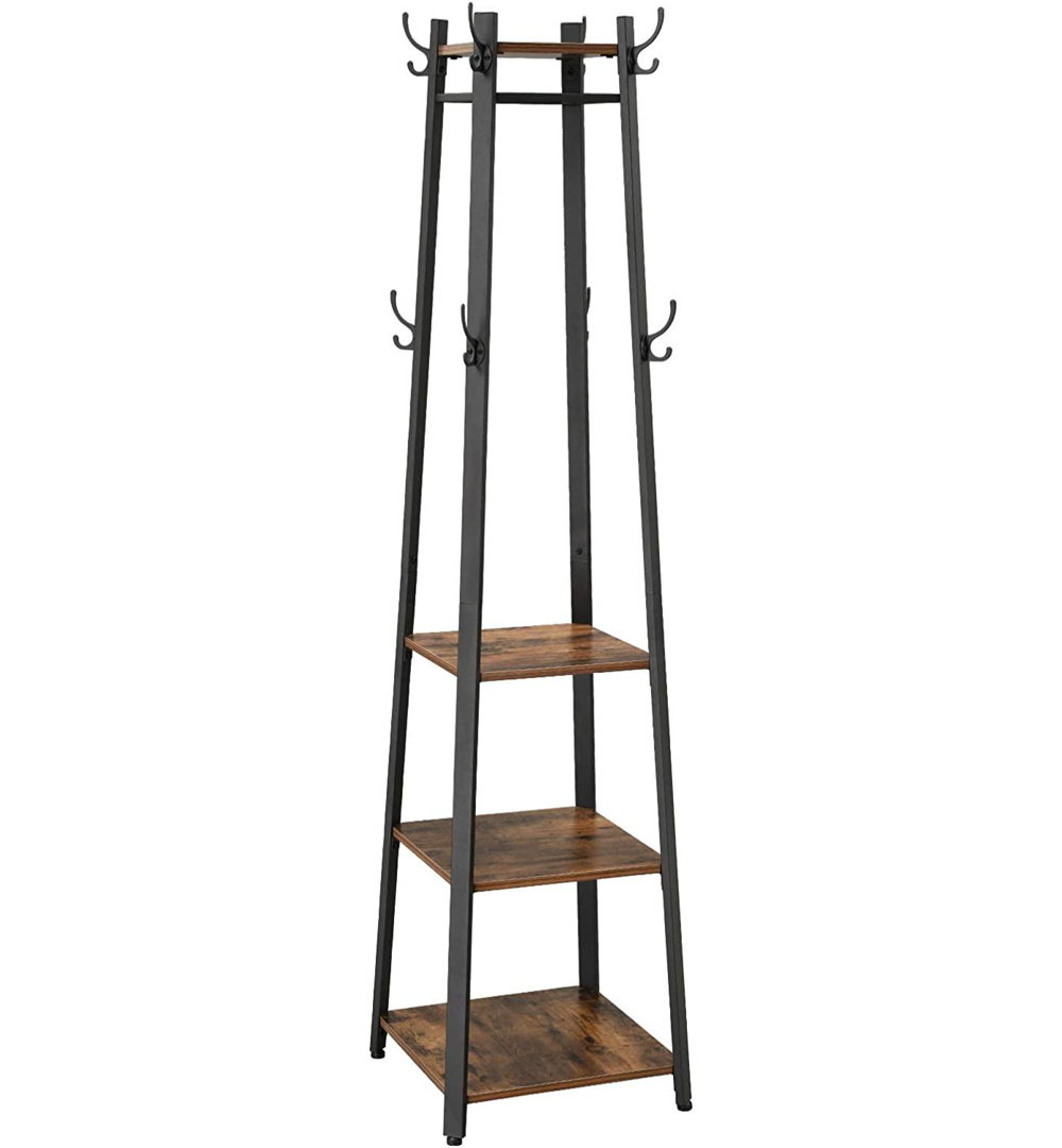 Adaiah Wood 8 - Hook Freestanding Coat Stand with Storage