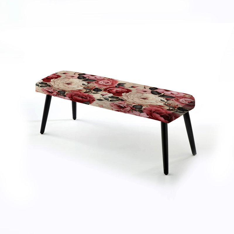 Banc antique rembourré damassé rose